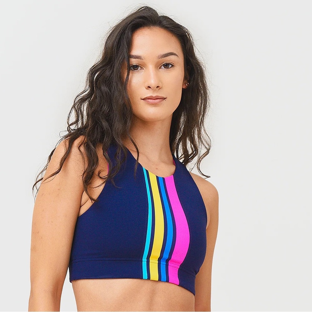Addison Bay X Tuckernuck NWT Logan Sports Bra Navy Blue Pink Striped